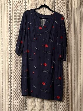 Boden Navy Dress with Red, Light Blue & White Print